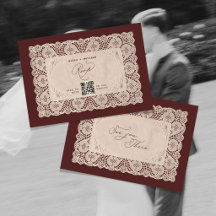 Faire-part de mariage bordeaux dentelle vintage