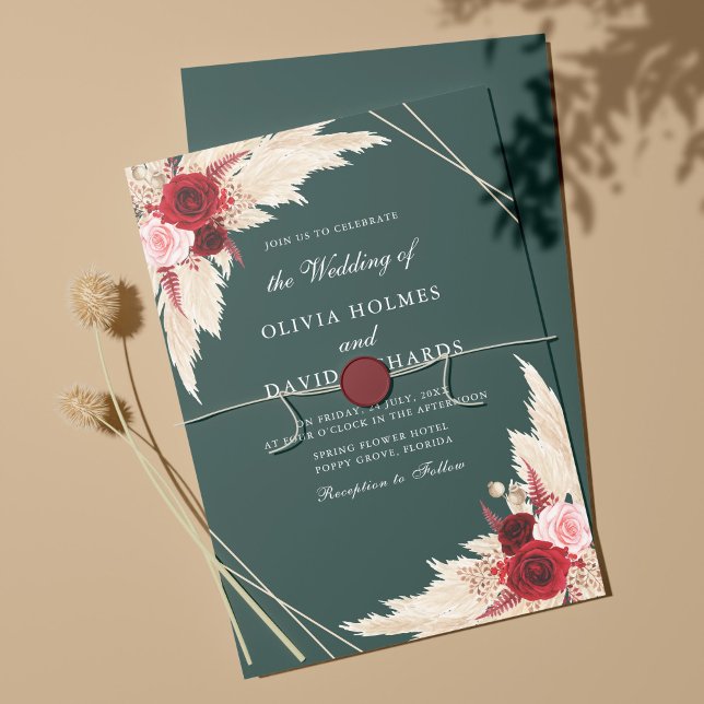 Faire-part de mariage bordeaux et vert émeraude (Créateur téléchargé)