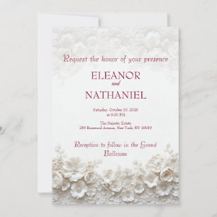 Faire-part de mariage bordeaux floral blanc 3D