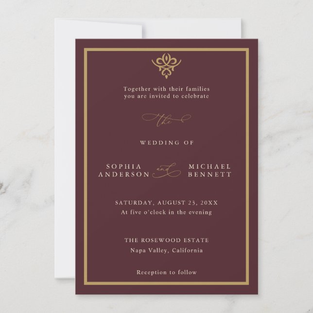 Faire-part de mariage bordeaux Old Money (Devant)