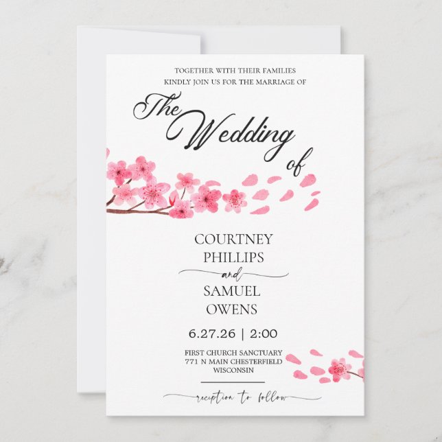 Faire-part de mariage botanique à l'aquarelle (Devant)