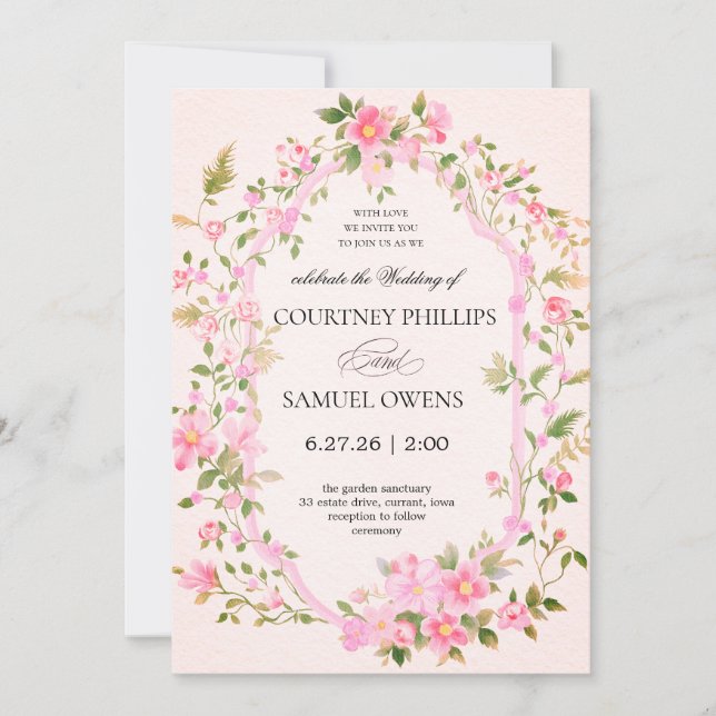 Faire-part de mariage botanique à l'aquarelle (Devant)