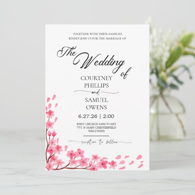 Faire-part de mariage botanique à l'aquarelle (Debout devant)