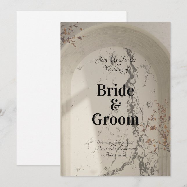 Faire-part de mariage botanique à l'arche de marbr (Devant / Derrière)