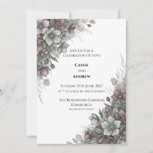 Faire-part de mariage botanique à l'Hellébore Mauv