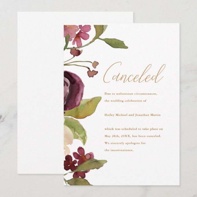 Faire-part de mariage botanique annulé (Devant / Derrière)