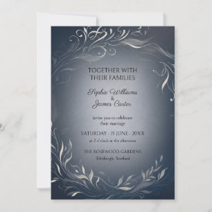 Faire-part de mariage botanique argent et marine