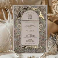 Faire-part de mariage botanique Art nouveau en or 