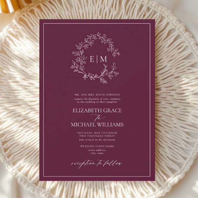 Faire-part de mariage botanique au monogramme de B (Créateur téléchargé)