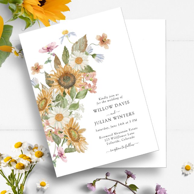 Faire-part de mariage botanique au tournesol (Elegant Sunflower Wildflower Botanical Wedding Invitation by Painted Paperie
)