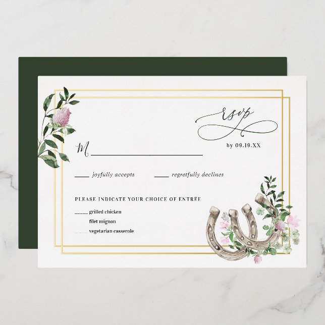 Faire-part de mariage botanique au trèfle élégant  (Recto/Verso)