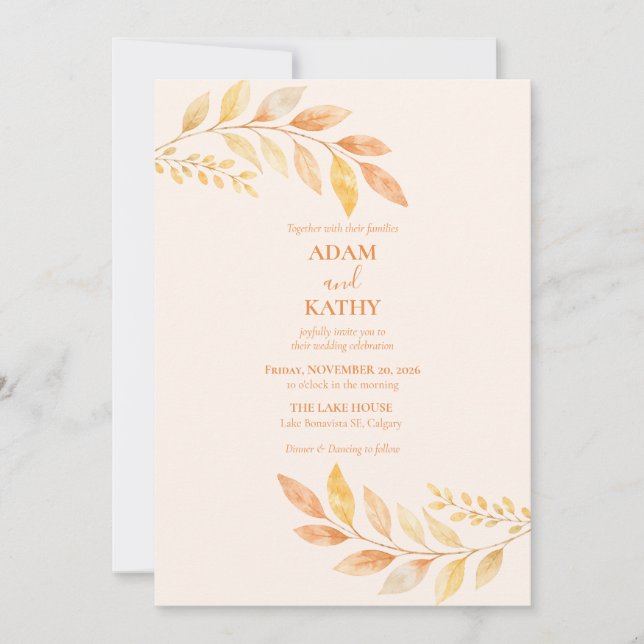 Faire-part de mariage botanique automnal rustique (Devant)