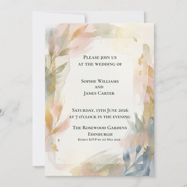 Faire-part de mariage botanique aux coups de pince (Devant)