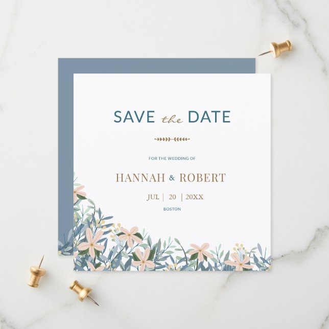 Faire-part de mariage botanique aux fleurs sauvage (Devant/Arrière en situation)