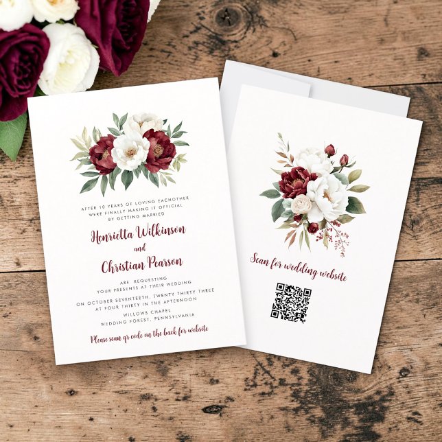 Faire-part de mariage botanique aux roses blanches (Créateur téléchargé)