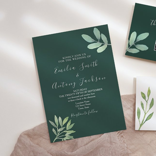 Faire-part de mariage botanique avec du vert émera (Créateur téléchargé)