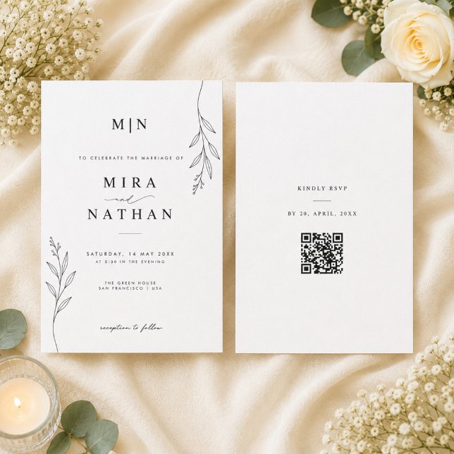Faire-part de mariage botanique avec monogramme et (Créateur téléchargé)