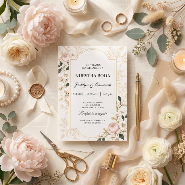 Faire-part de mariage botanique beige romantique f (Créateur téléchargé)