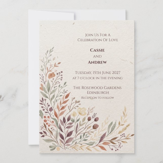 Faire-part de mariage botanique bleu corail (Devant)