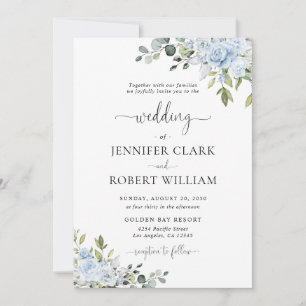 Faire-part de mariage botanique bleu doux
