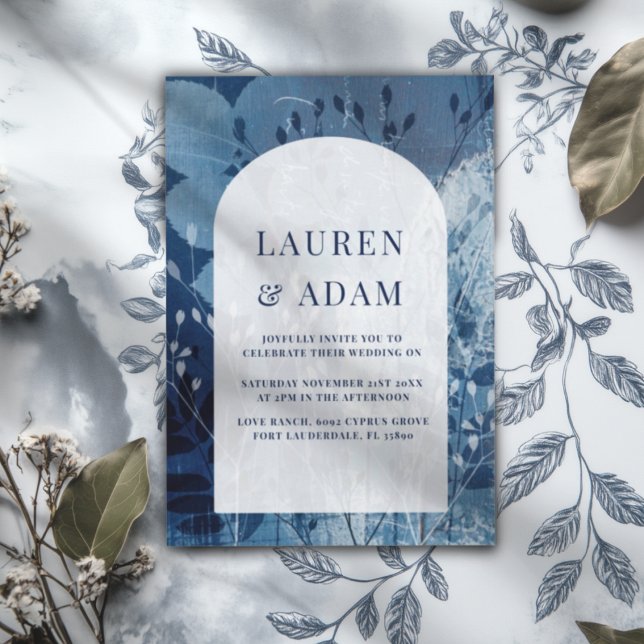 Faire-part de mariage botanique bleu et blanc rust (Créateur téléchargé)