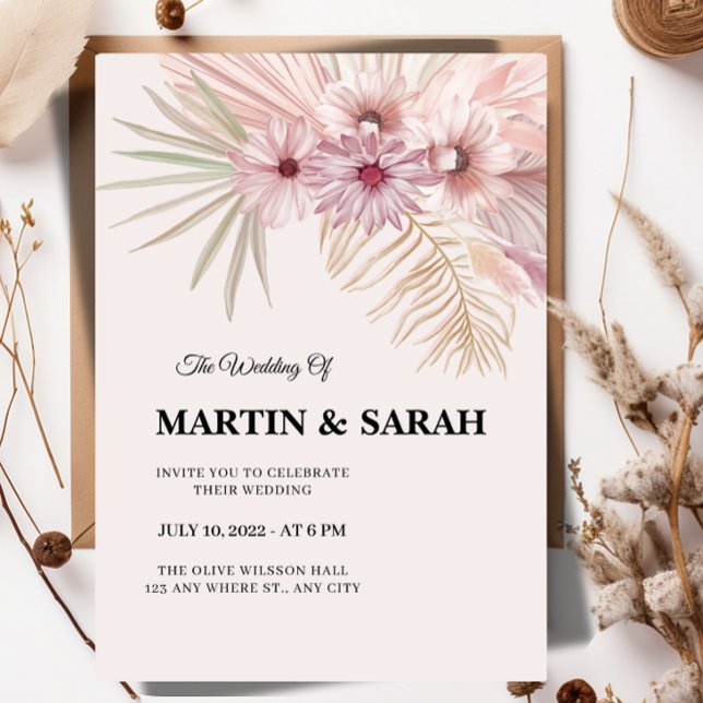 Faire-part de mariage botanique boho neutre (Créateur téléchargé)