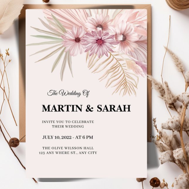 Faire-part de mariage botanique boho neutre  (Créateur téléchargé)