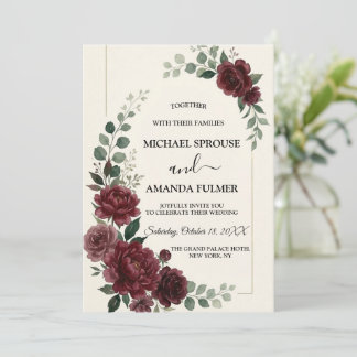 Faire-part de mariage botanique burgundy élégant R