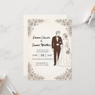 Faire-part de mariage botanique couple en ligne ar