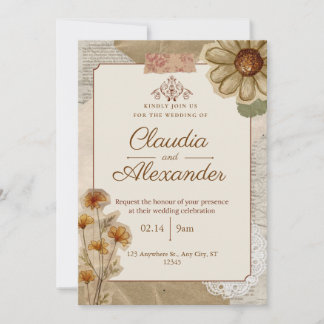 Faire-part de mariage botanique dans un album vint