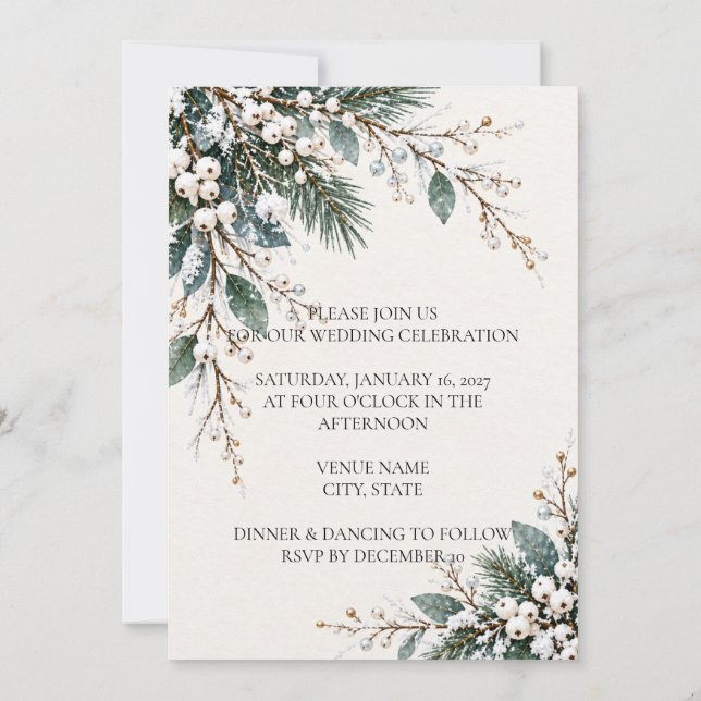 Faire-part de mariage botanique d'hiver (Dos)