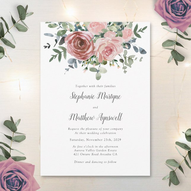 Faire-part de mariage botanique Dusty Rose Eucalyp (Créateur téléchargé)