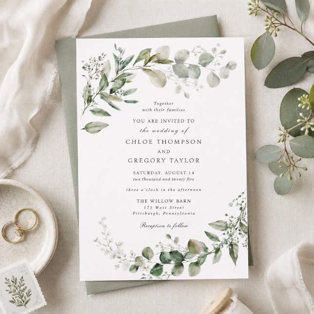 Faire-part de mariage botanique élégant à l'eucaly (Créateur téléchargé)