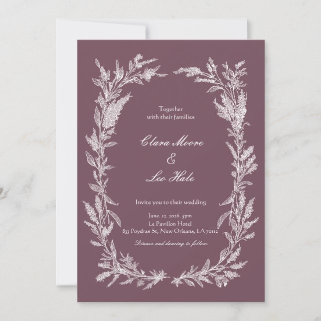 Faire-part de mariage botanique en art linéaire bl (Devant)
