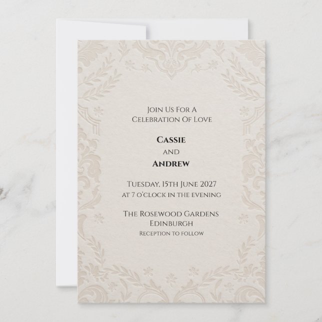 Faire-part de mariage botanique en dentelle d'ivoi (Devant)