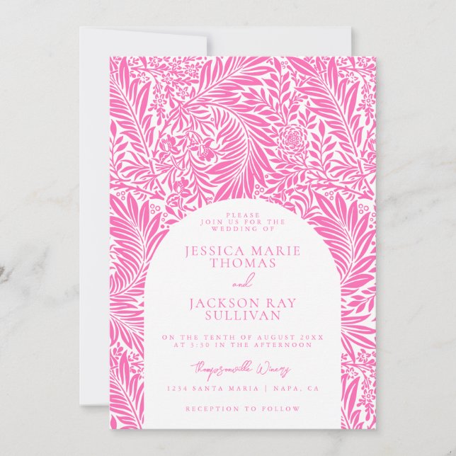Faire-part de mariage botanique et floral rose cha (Devant)