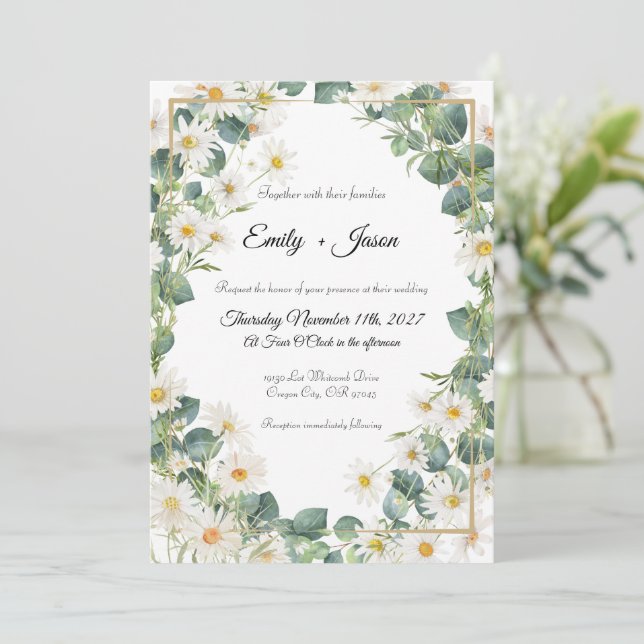 Faire-part de mariage Botanique Eucalyptus Daisy (Debout devant)