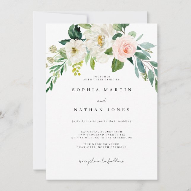 Faire-part de mariage botanique feuille verte blus (Devant)