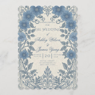 Faire-part de mariage botanique floral bleu argent