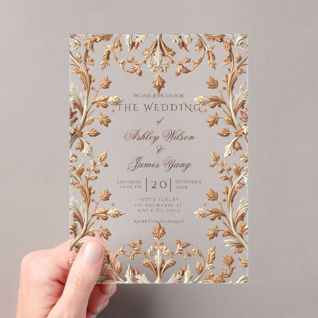 Faire-part de mariage botanique floral or élégant (In situ (ordinateur de poche))