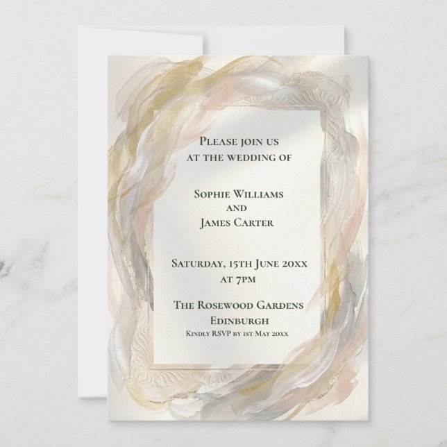 Faire-part de mariage botanique gris argent (Devant)