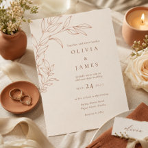 Faire-part de mariage botanique ivoire et terre cu