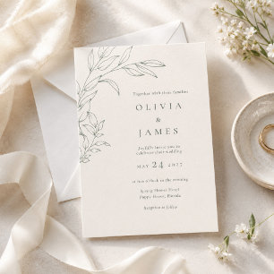 Faire-part de mariage botanique ivoire Sage modern