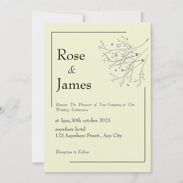 Faire-part de mariage botanique minimaliste  (Devant)