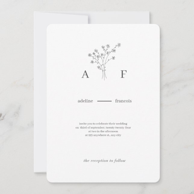 Faire-part de mariage botanique minimaliste (Devant)