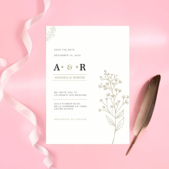 Faire-part de mariage botanique minimaliste (Créateur téléchargé)