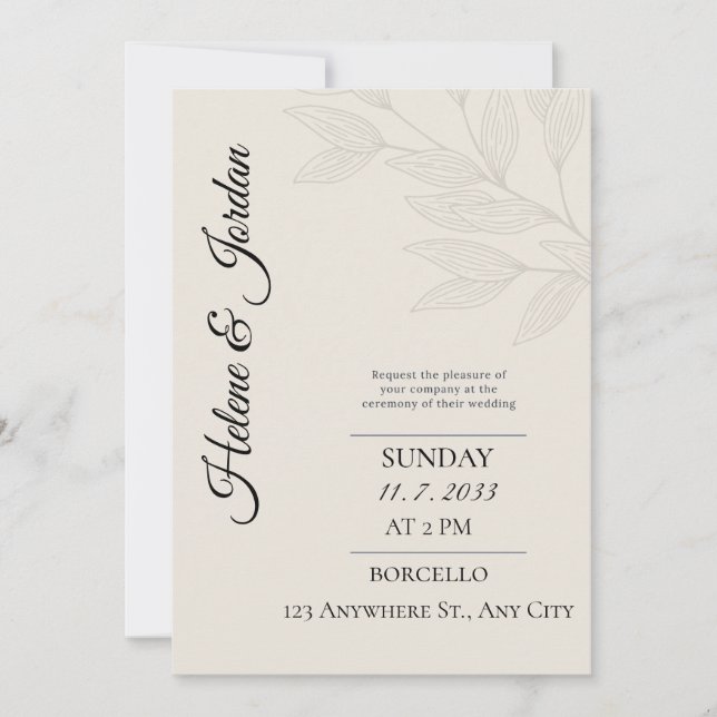 Faire-Part de Mariage Botanique Minimaliste (Devant)