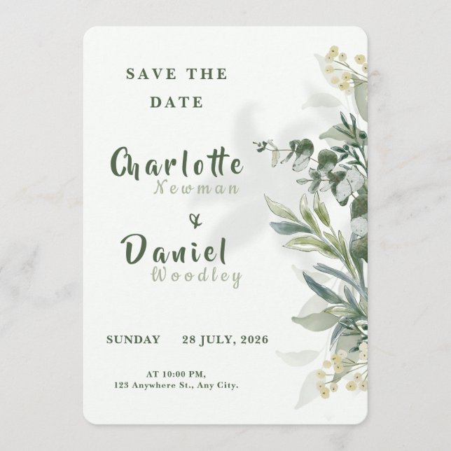 Faire-part de mariage botanique moderne organique  (Devant)