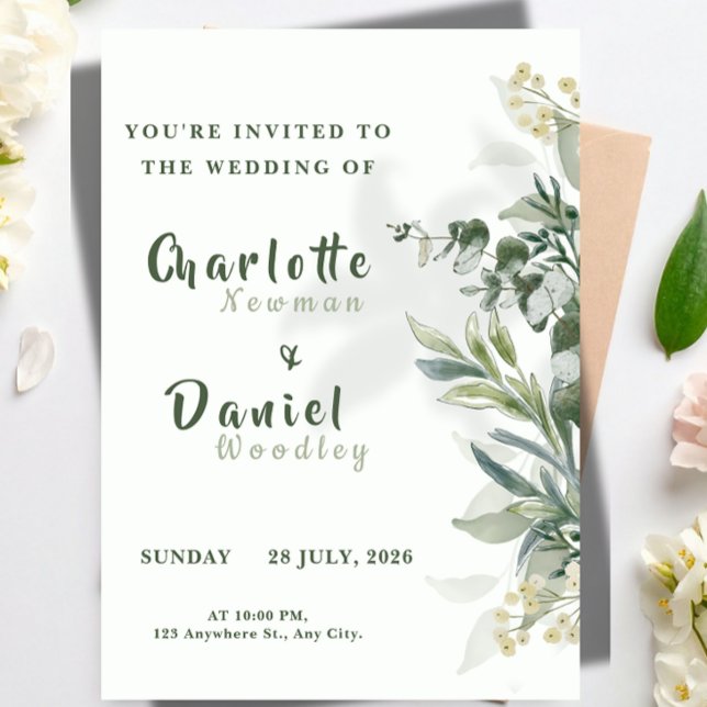 Faire-part de mariage botanique moderne organique (Créateur téléchargé)