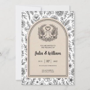Faire-part de mariage botanique noir et blanc Colo